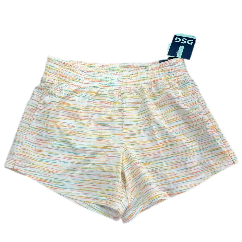 DSG Girls XL Stride Shorts White Multi Spacedye Moisture Wicking UPF 50 Athletic